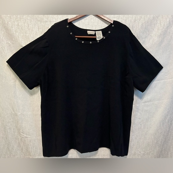 WHITE STAG Black Woman's Plus 26/28W Knit Top w/ Silver Metal Eyelet Accents - Picture 1 of 11